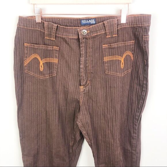 VILLAGE JEANS | Vintage Brown Textured Pants Orange Accents Women’s Plus Size 20 - Picture 3 of 6